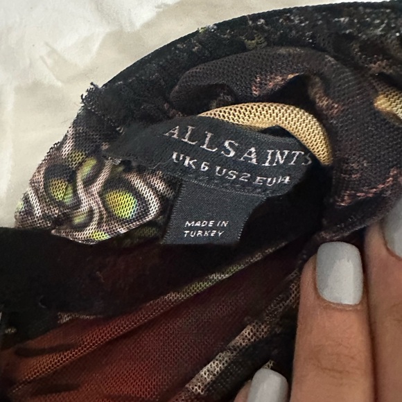 NWT $219.00 SZ 0 ALLSAINTS Tia Gene Butterfly Print Mesh Midi Dress - Picture 2 of 3